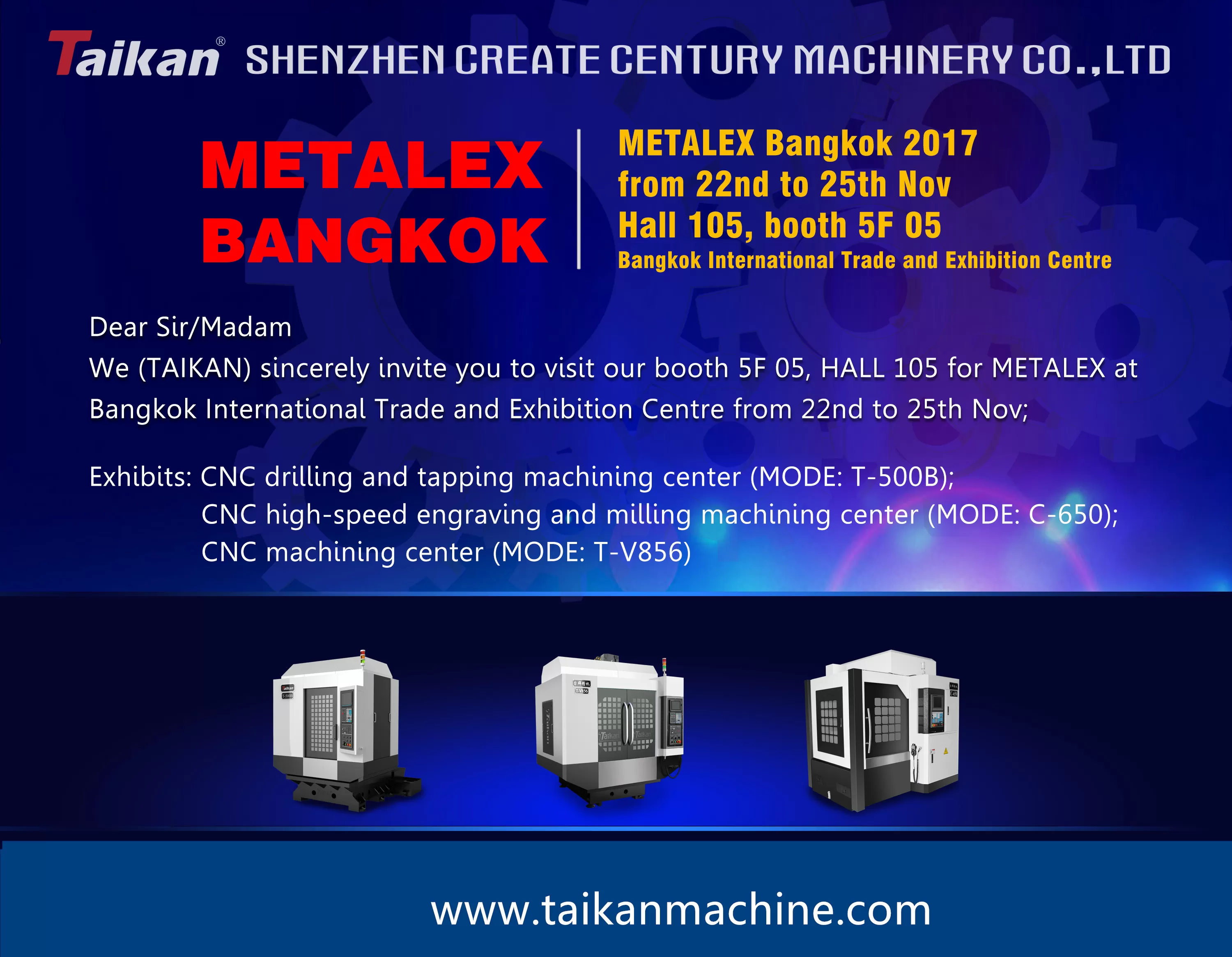 Taikan akan menyaksikan METALEX 2017 di Bangkok Thailand