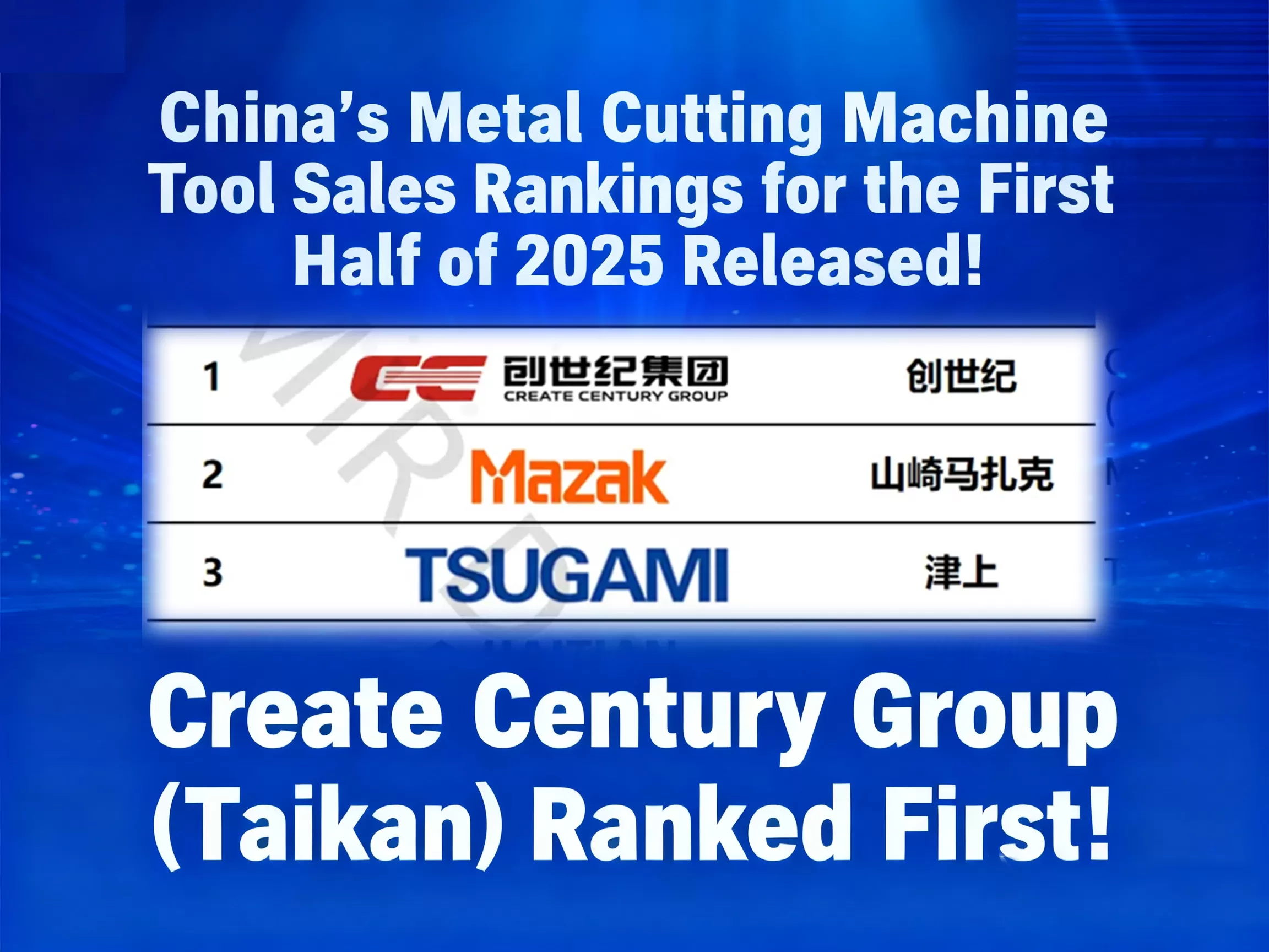 Create Century (Taikan) Memuncaki Daftar Pendapatan Penjualan Mesin Perkakas Potong Logam China pada Paruh Pertama 2025